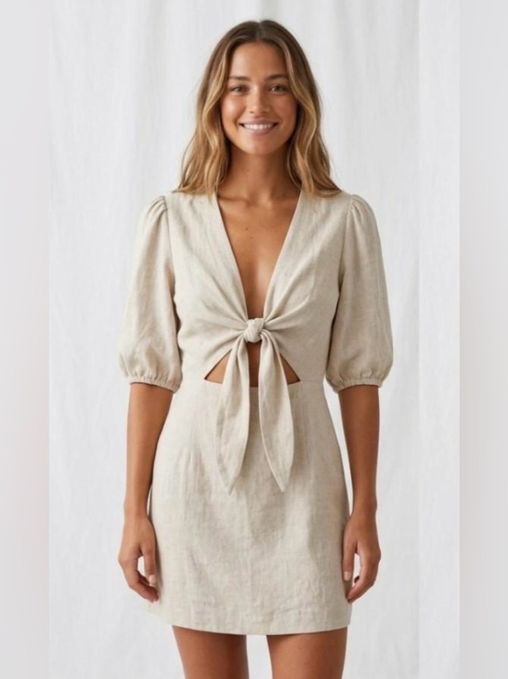 STILLWATER NWT Linen Blend Cream White Cutout Dress Size M Lagenlook Boho